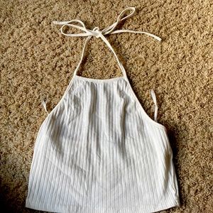 White Ribbed High Neck Tie Halter Top
